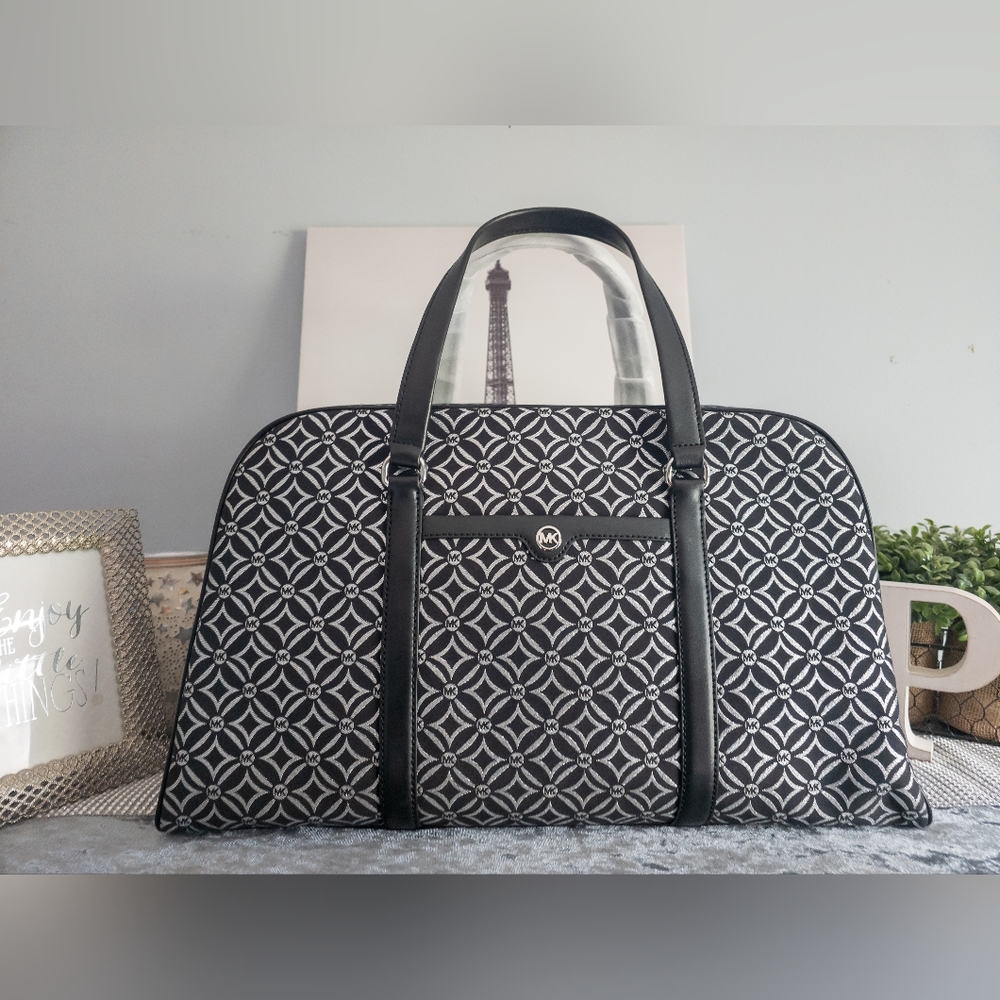 Michael Kors-NWT-Jet Set Travel Extra-Large Metallic Logo Jacquard Weekender Bag - Picture 5 of 16